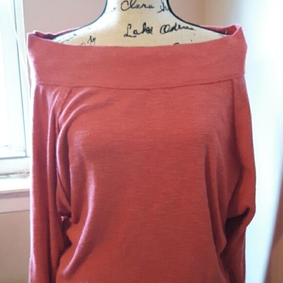 FREE PEOPLE WE THE FREE PINK CORAL BOATNECK LONG SLEEVED TOP M - Picture 2 of 4